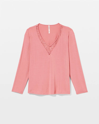 ANTIQUE PINK Lace Long Sleeve Pajama Top