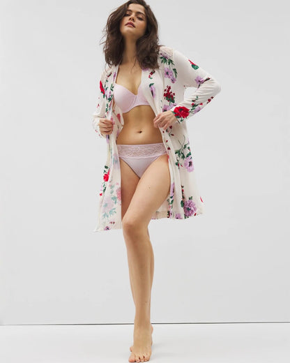 RHAPSODY FLORAL SUGAR Short Robe With Lace