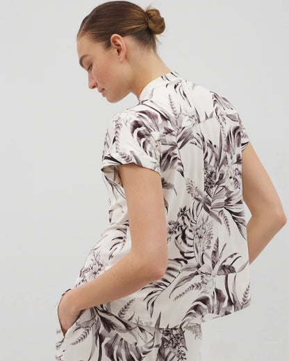 PALM PERFECT CHAMPAGNE Short-Sleeve Button-Front Pajama Top