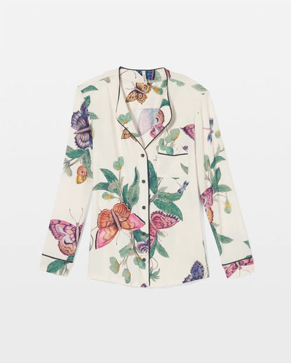 WINGED WONDERS DRAMA CHMP Piped Long-Sleeve Notch Pajama Top