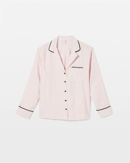 STOCKING STRIPE VERT PINK Long-Sleeve Notch Collar Pajama Top
