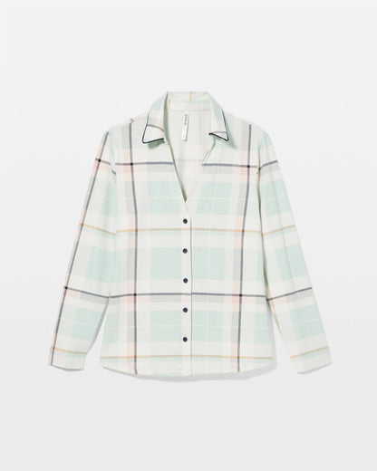 SNUGGLE UP PLAID GREEN Long-Sleeve Notch Collar Pajama Top