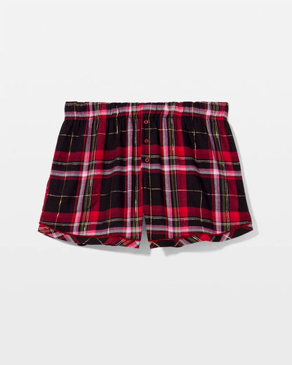 MAD FOR PLAID BLACK Velvet Piped Boxer Pajama Short
