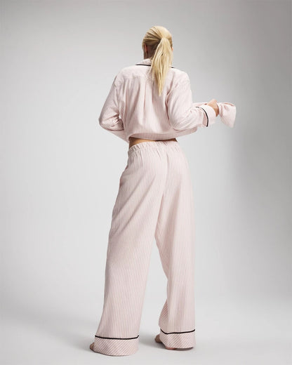 STOCKING STRIPE VERT PINK Velvet Piped Relaxed Pajama Pant