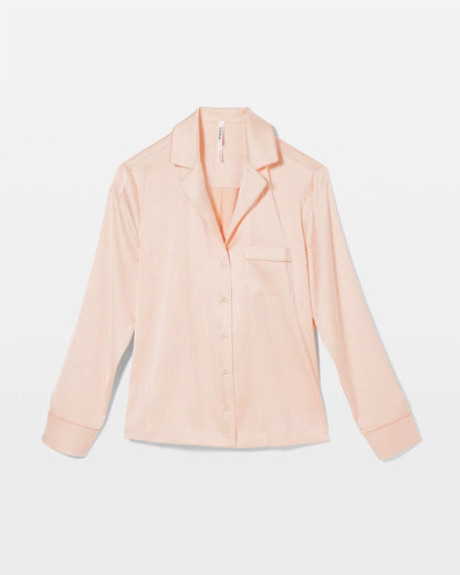 PIN STRIPE VERTICAL PEACH Long-Sleeve Notch Collar Pajama Top