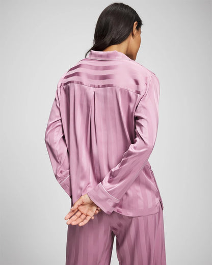 LILAC WINE Shadow Stripe Long Sleeve Pajama Notch Collar Top