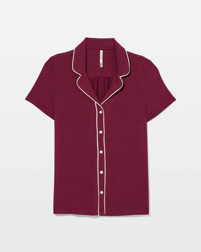 VELVET PLUM Solid Short Sleeve Notch Collar Pajama Top