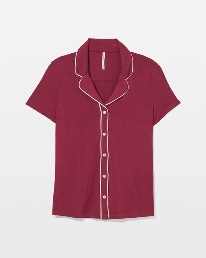 GARNET Solid Short Sleeve Notch Collar Pajama Top