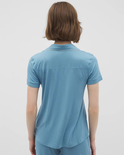 BLUE HEAVEN Solid Short Sleeve Notch Collar Pajama Top