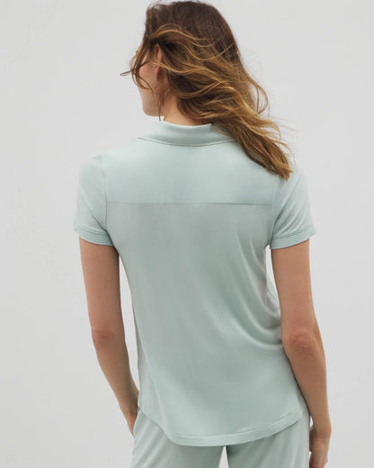 HARBOR GREEN Solid Short Sleeve Notch Collar Pajama Top