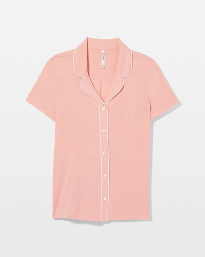 PALOMA GLOW Solid Short Sleeve Notch Collar Pajama Top