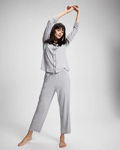 PEACEFUL DOT HEATHER Long-Sleeve Printed Notch Collar Pajama Top