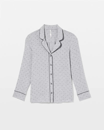 PEACEFUL DOT HEATHER Long-Sleeve Printed Notch Collar Pajama Top