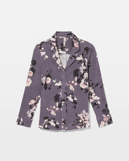 FLORAL DREAMS GRAY Long-Sleeve Printed Notch Collar Pajama Top