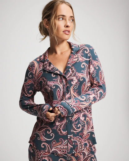 IMPERIAL PAISLEY MD PET Long-Sleeve Printed Notch Collar Pajama Top