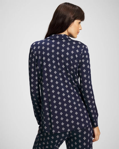 BELLE FOULARD NAVY Long-Sleeve Printed Notch Collar Pajama Top