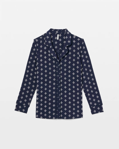 BELLE FOULARD NAVY Long-Sleeve Printed Notch Collar Pajama Top
