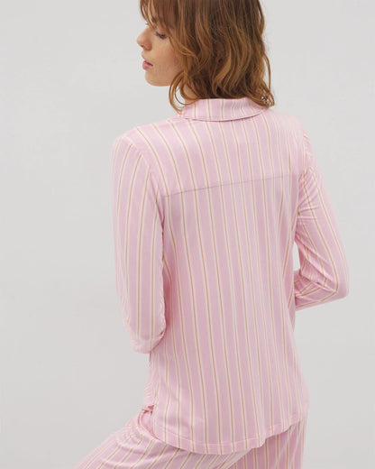 BLISS STRIPE LAVENDER Long-Sleeve Printed Notch Collar Pajama Top