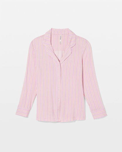 BLISS STRIPE LAVENDER Long-Sleeve Printed Notch Collar Pajama Top