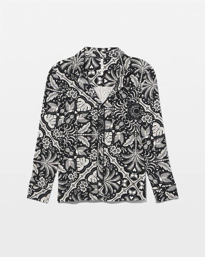 AMAZONIA TILE BLACK Long-Sleeve Printed Notch Collar Pajama Top