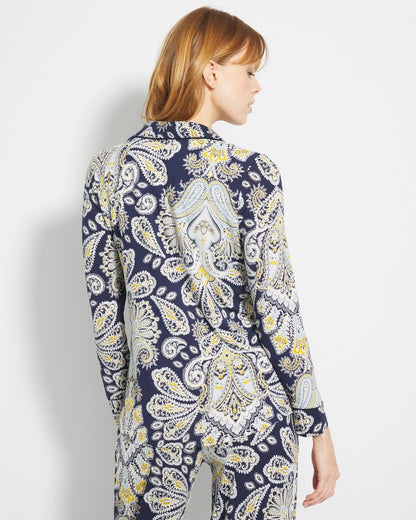STYLISH PAISLEY NAVY Long-Sleeve Printed Notch Collar Pajama Top