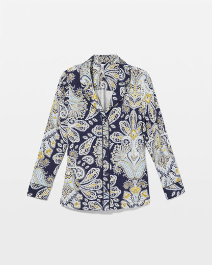 STYLISH PAISLEY NAVY Long-Sleeve Printed Notch Collar Pajama Top