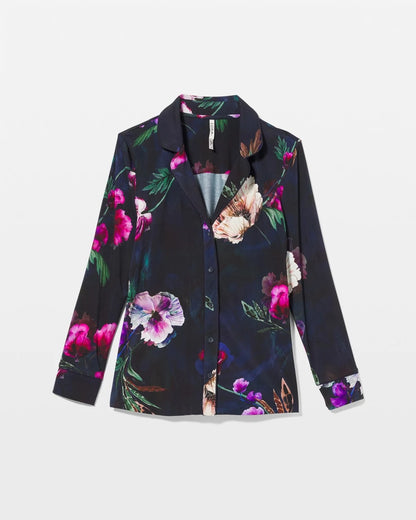 FLEUR EVER DRAMA NAVY Long-Sleeve Printed Notch Collar Pajama Top