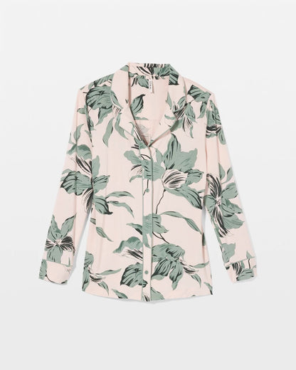 BLOOM BREEZE G SEPIA ROSE Long-Sleeve Printed Notch Collar Pajama Top