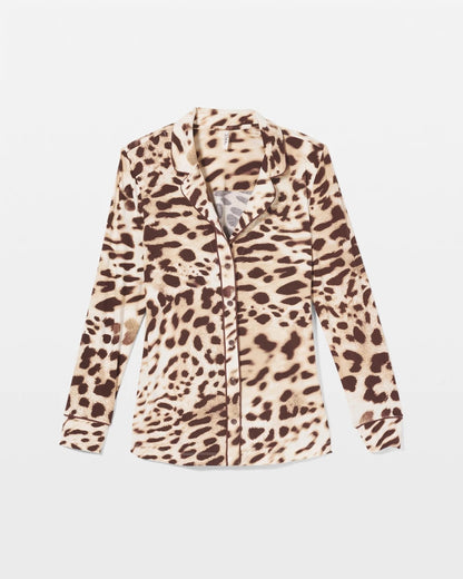 ANIMAL AURA WHITE SMOKE Long-Sleeve Printed Notch Collar Pajama Top