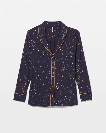 READY TO GLOW NAVY Long-Sleeve Printed Notch Collar Pajama Top