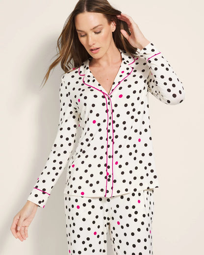 FANCIFUL DOT CHAMPAGNE Long-Sleeve Printed Notch Collar Pajama Top