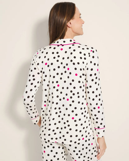 FANCIFUL DOT CHAMPAGNE Long-Sleeve Printed Notch Collar Pajama Top