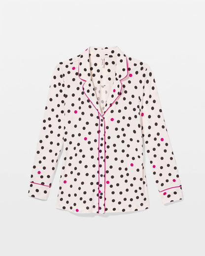 FANCIFUL DOT CHAMPAGNE Long-Sleeve Printed Notch Collar Pajama Top