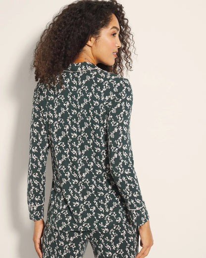 TINY PETALS DK EVERGLADE Long-Sleeve Printed Notch Collar Pajama Top