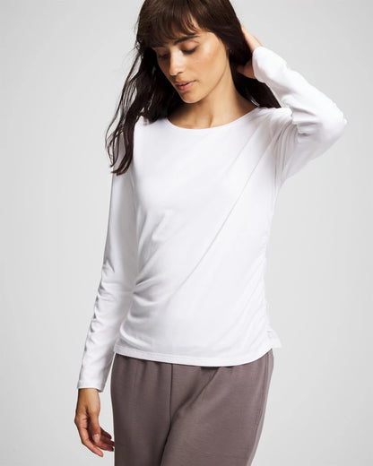 OPTIC WHITE Ruched Long Sleeve Pajama Tee