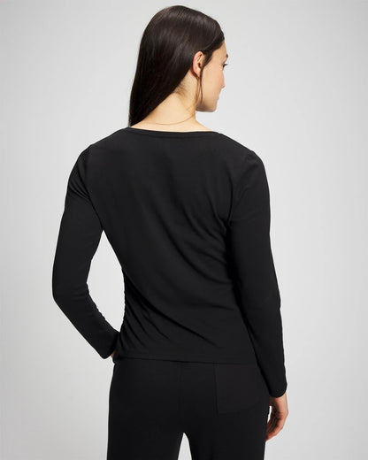 BLACK Ruched Long Sleeve Pajama Tee