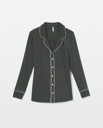 DARK EVERGLADE Long-Sleeve Notch Collar Pajama Top