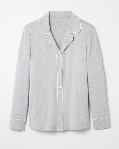 HEATHER OPAL GRAY Long-Sleeve Notch Collar Pajama Top