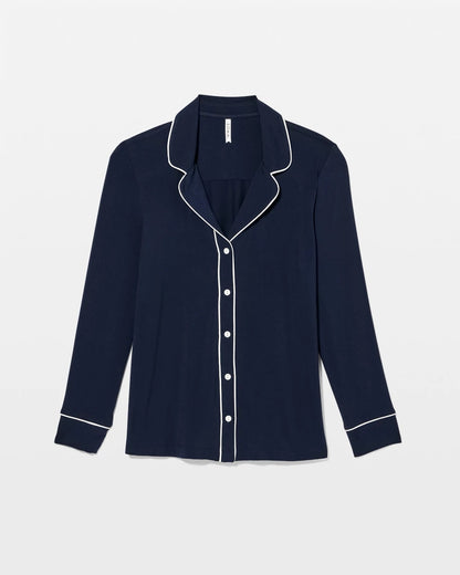 NIGHTFALL NAVY Long-Sleeve Notch Collar Pajama Top
