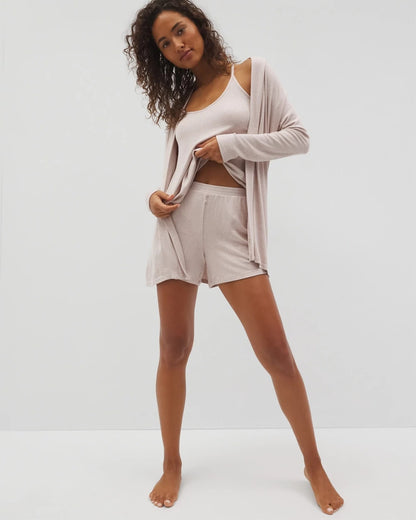 HEATHER BARELY THERE Lightweight Rib Knit Pajama Shorts