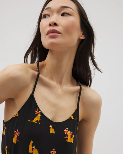 FELINE FUN MID BLK Strappy Sleepshirt