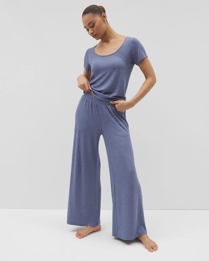HEATHER DUSK Lightweight Rib Knit Wide Leg Pajama Pants