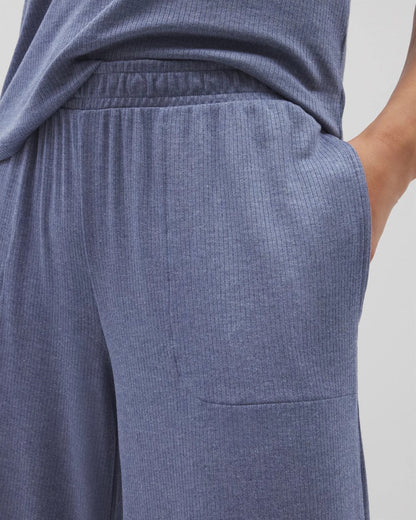 HEATHER DUSK Lightweight Rib Knit Wide Leg Pajama Pants