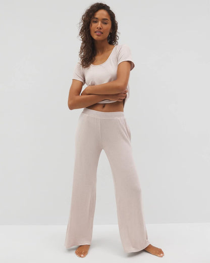 HEATHER BARELY THERE Lightweight Rib Knit Wide Leg Pajama Pants
