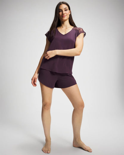 PLUM PERFECT Short Sleeve Lace Pajama Tee