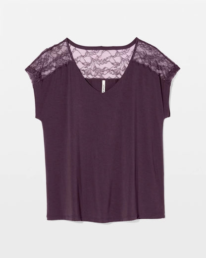PLUM PERFECT Short Sleeve Lace Pajama Tee