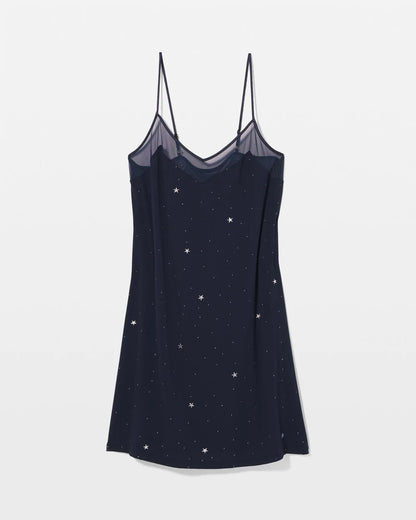 SILVER DEW DROP/NAVY Mesh Trim Chemise