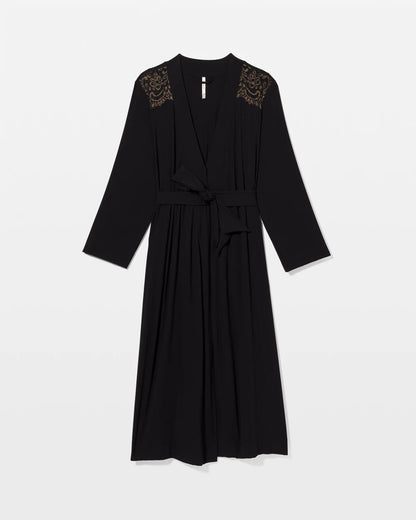 BLACK Long Robe with Lace