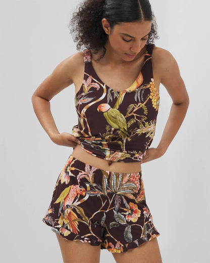 PARROT-DISO PLUME G PLUM Ruffle Pajama Shorts