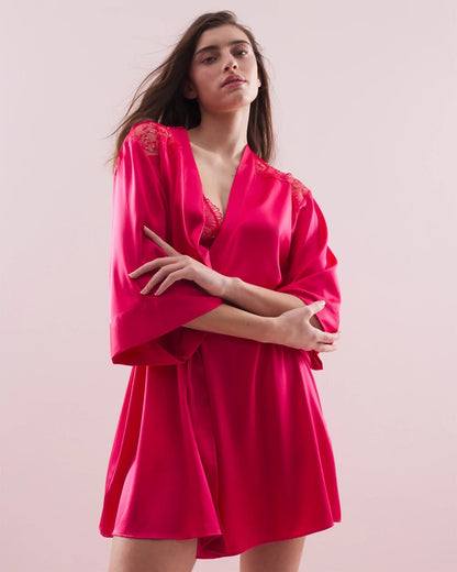 PERFECT PINK Silk Short Robe